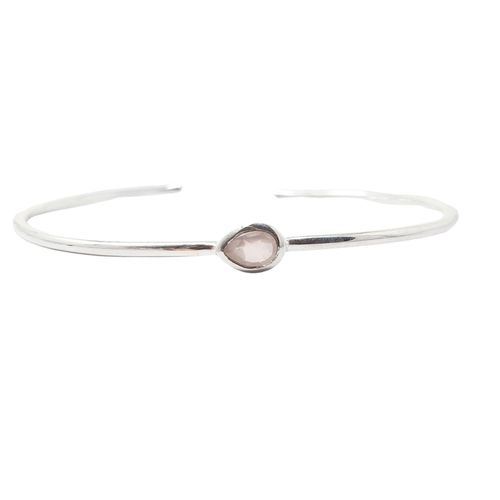 Womens Minimalist Sterling Silver Rose Quartz October Birthstone Bangle Bracelet - - One Size - Harfi - Modalova