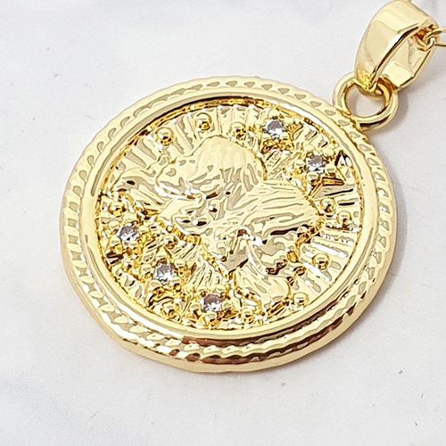 Womens Gemini Zodiac Gold Plated Round Pendant Charm - - One Size - Harfi - Modalova