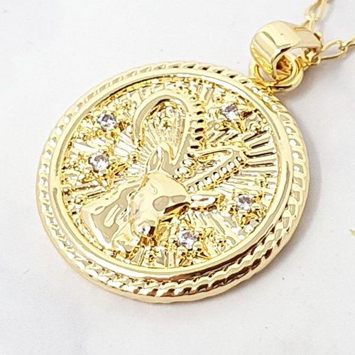 Womens Capricorn Zodiac Gold Plated Round Pendant Charm - - One Size - Harfi - Modalova