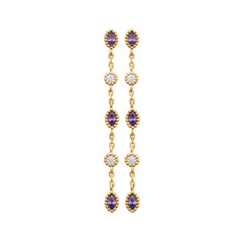 Womens 18ct Gold Plated Amethyst White Topaz Earrings - - One Size - Harfi - Modalova