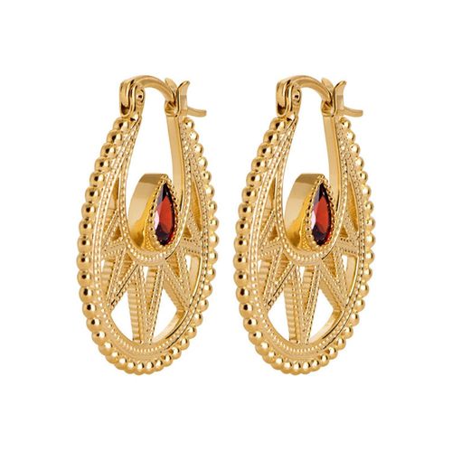 Womens 18ct Gold Plated Garnet Red January Earrings - - One Size - Harfi - Modalova