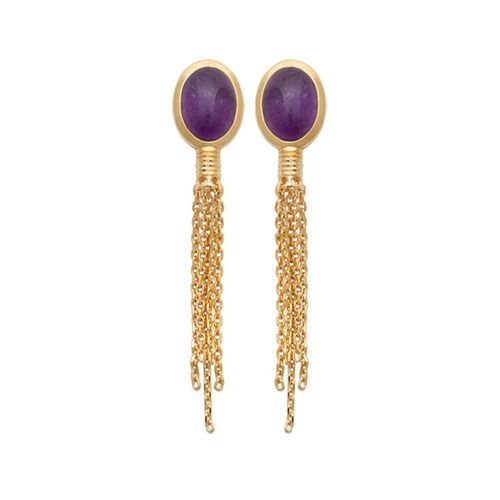 Womens 18ct Gold Plated Genuine Purple Amethyst Earrings - - One Size - Harfi - Modalova