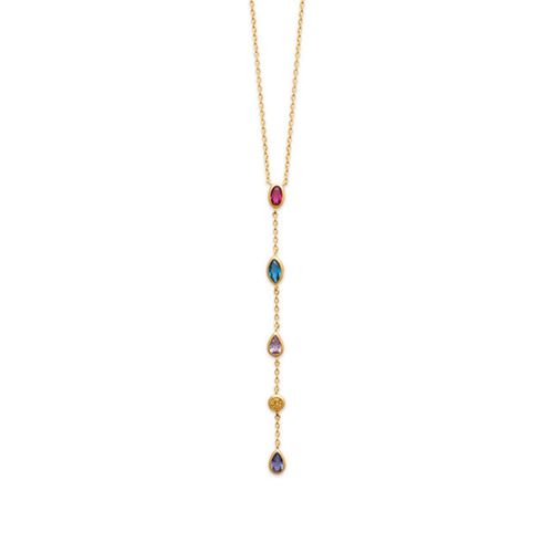 Womens 18ct Gold Plated Multi Colour Gemstone Necklace - - 18 inches - Harfi - Modalova