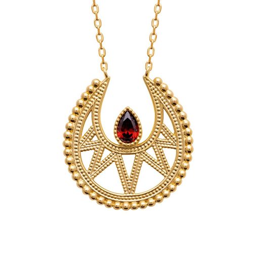Womens 18ct Gold Plated Garnet Red Necklace - - One Size - Harfi - Modalova