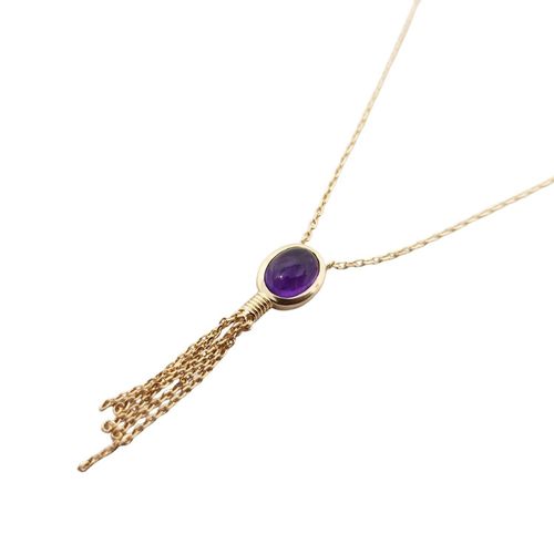 Womens 18ct Gold Plated Oval Amethyst Necklace - - 18 inches - Harfi - Modalova