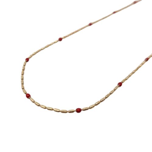 Womens 18ct Gold Plated Minimalist Rouge Beaded Necklace - - 16 inches - Harfi - Modalova