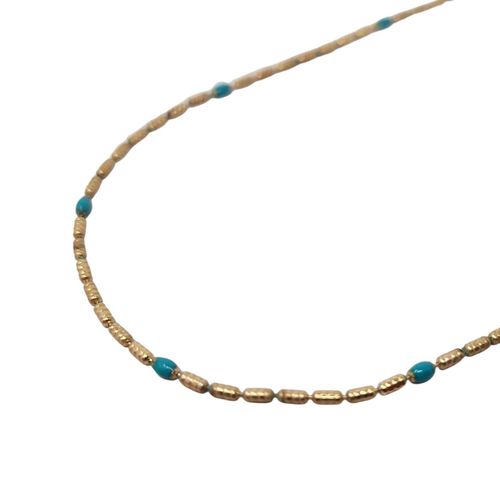 Womens 18ct Gold Plated Minimalist Turquoise Beaded Necklace - - 16 inches - Harfi - Modalova