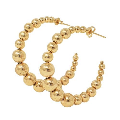 Womens 18ct Gold Plated Beaded Hoop Earrings - - One Size - Harfi - Modalova