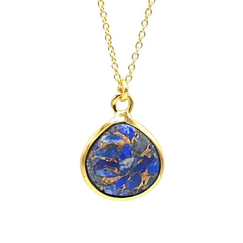 Womens 18ct Gold Vermeil Plated Lapis Lazuli Gemstone Crystal Necklace - - 18 inches - Harfi - Modalova