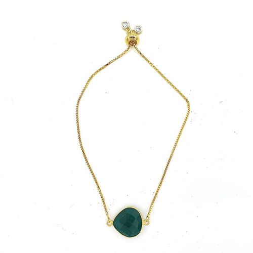 Womens 18ct Gold Plated Green Onyx Gemstone Bracelet - - 7.5 inches - Harfi - Modalova