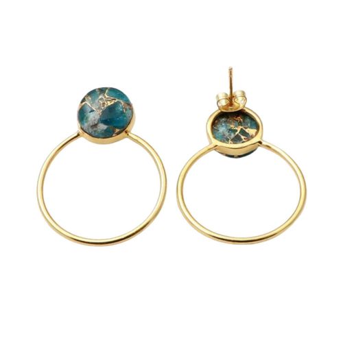 Womens 18ct Gold Plated Round Hoop Turquoise Gemstone Earrings - - One Size - Harfi - Modalova