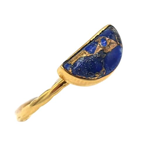 Womens 18ct Gold Vermeil Lapis Lazuli Gemstone Crystal Half Moon Ring Size N - - N - Harfi - Modalova