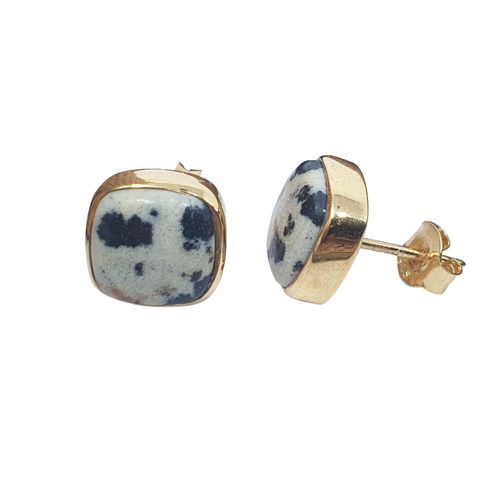 Womens 18ct Gold Vermeil Plated Dalmatian Jasper Stud Mini Gemstone Earrings - - One Size - Harfi - Modalova