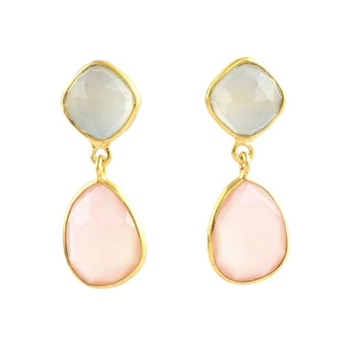 Womens 18ct Gold Vermeil Plated Pink And White Chalcedony Drop Gemstone Earrings - - One Size - NastyGal UK (+IE) - Modalova