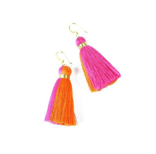 Womens Feather Fluffy Pink Orange Earrings - - One Size - Harfi - Modalova