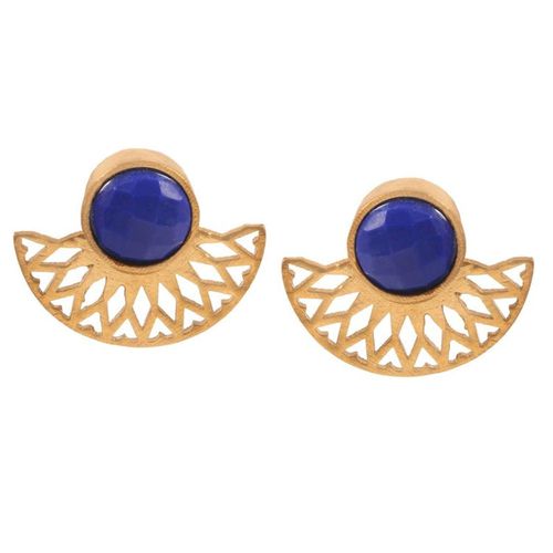 Womens 18ct Gold Plated Half Moon Blue Turquoise Earrings - - One Size - Harfi - Modalova