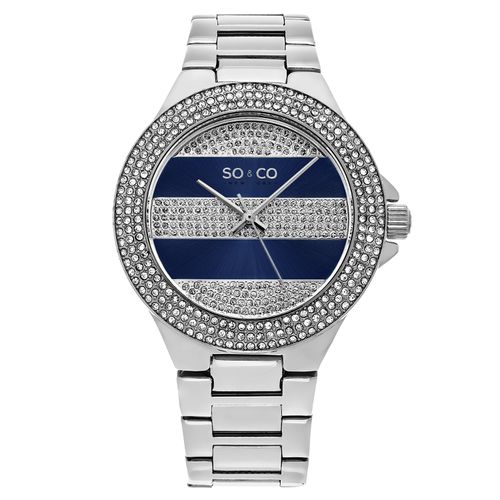 Womens Sophisticated Crystal-Filled Lined Design Quartz Watch with Link Bracelet - Model 5242 - - One Size - SO&CO - Modalova