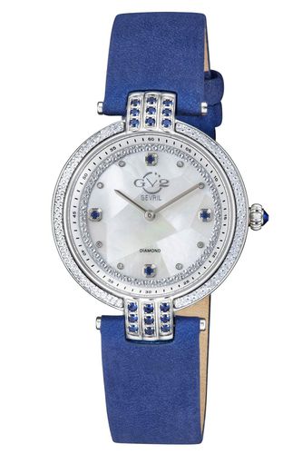 Womens Matera 12801 White Mother of Pearl Dial Suede Diamond Swiss Quartz Watch - One Size - GV2 - Modalova