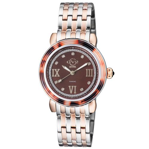 Womens Marsala Tortoise Swiss Quartz Diamonds Brown Mother Of Pearl Dial T Tone SS/IP RG Bracelet Watch - - One Size - GV2 - Modalova
