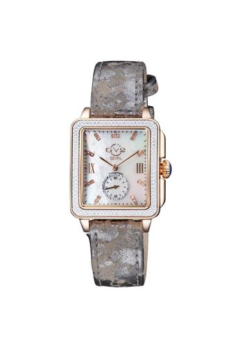 Womens Bari Diamond Mother of Pearl Dial IP RG Case Leather Strap Swiss Quartz Watch - - One Size - GV2 - Modalova