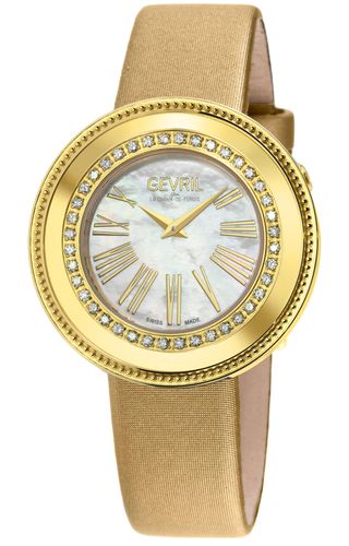 Womens Gandria Swiss Quartz Diamond Watch, 316L SS/IPYG Case, White MOP Dial, Genuine Italian Made Gold Leather Strap - - One Size - Gevril - Modalova