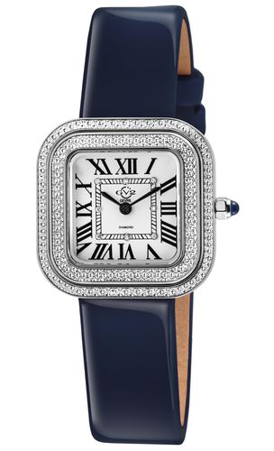 Womens Bellagio Swiss Made Diamond Watch, Silver-White Dial, Genuine Dark Handmade Leather Strap - One Size - GV2 - Modalova