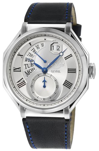 Men's Marchese Swiss Quartz Silver Dial Genuine Handmade Italian Dark Blue Leather Watch - - One Size - GV2 - Modalova