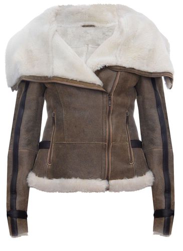 Womens Merino Sheepskin Aviator Leather Jacket-Asmara - - 12 - Infinity Leather - Modalova