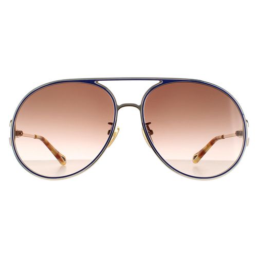 Womens Aviator Gold Blue Brown Gradient CH0145S Sunglasses - - One Size - Chloe - Modalova