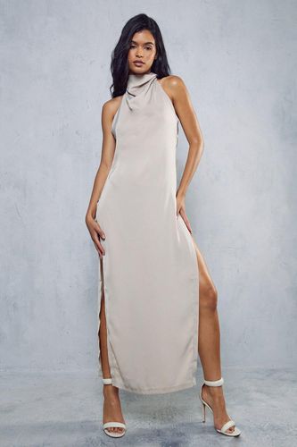 Womens Premium Satin High Neck Draped Maxi Dress - - 10 - MISSPAP - Modalova