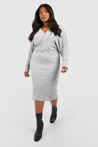 Womens Plus Wrap Knitted Midi Dress - - 20 - boohoo - Modalova