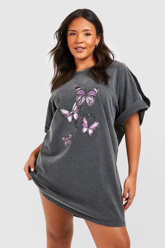 Womens Plus Butterfly Acid Wash T-Shirt Dress - - 16 - boohoo - Modalova