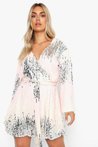 Womens Plus Pastel Ombre Sequin Wrap Blouson Dress - - 26 - boohoo - Modalova