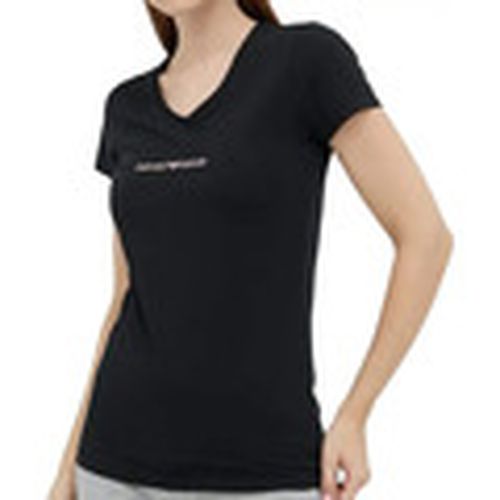 Camiseta Classic gold logo col V para mujer - Emporio Armani - Modalova