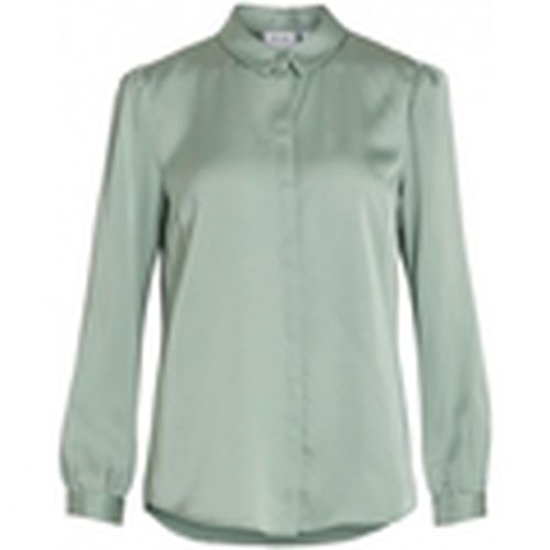 Blusa Shirt Ellette Satin L/S - Green/Milieu para mujer - Vila - Modalova