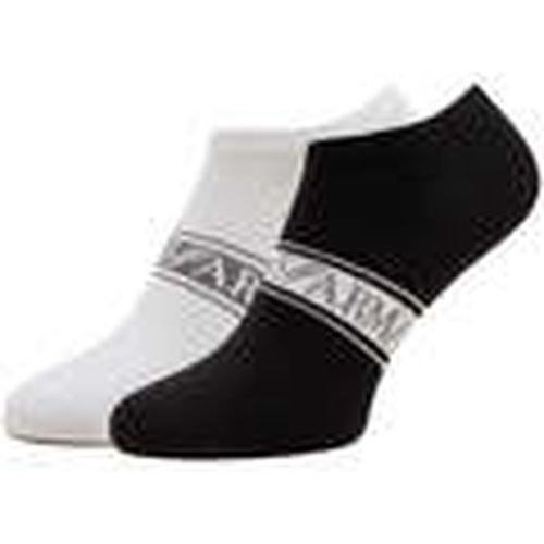 Calcetines altos 2 Pack Knitted Logo Trainer Socks - White/Black para hombre - Emporio Armani - Modalova