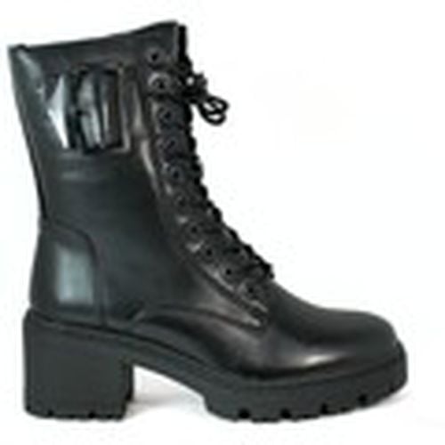 Botines BOTA MILITAR DE PIEL NEGRA 04 CON CORDONES Y CREMALLERA para mujer - Aplauso - Modalova