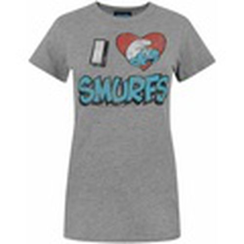 Camiseta manga larga I Love Smurfs para mujer - Junk Food - Modalova