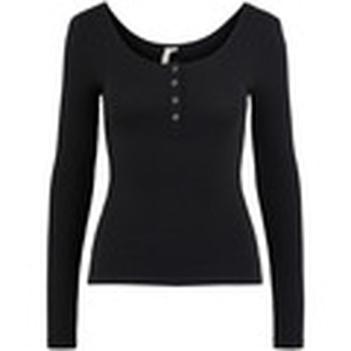 Camiseta manga larga Camiseta negra de manga larga detalles botones de canalé para mujer - Pieces - Modalova