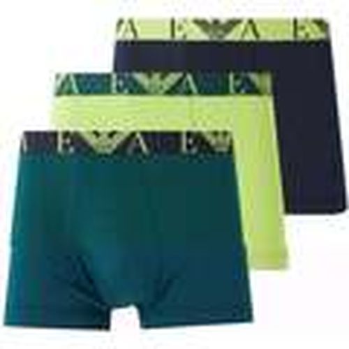 Boxer Stretch Cotton Logo 3 Pack Trunks Blue/Pine/Lime para hombre - Emporio Armani - Modalova