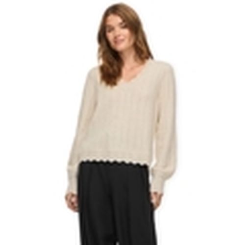 Jersey Zira V-Neck Knit - Super Light Natural Melange para mujer - Vila - Modalova
