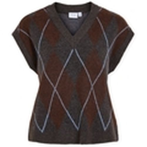 Jersey Argyle Knit - Dark Grey Melange/Coffee Bean para mujer - Vila - Modalova