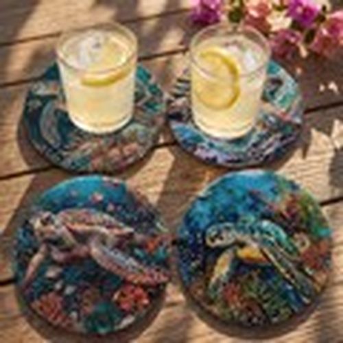 Set de mesa Posavasos Tortuga Marina Turquesa Set 4 para - Signes Grimalt - Modalova