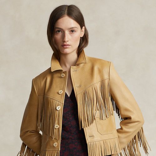 Fringe Waxed Leather Jacket - Polo Ralph Lauren - Modalova