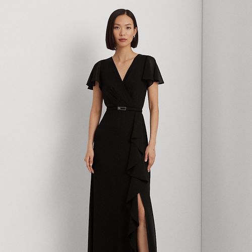 Belted Georgette Flutter-Sleeve Gown - Lauren - Modalova