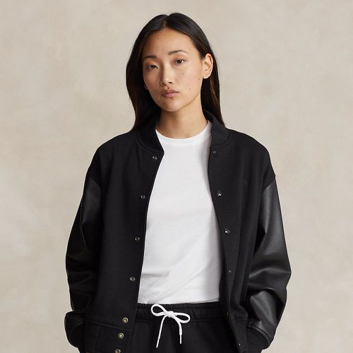 Logo Leather-Trim Fleece Bomber Jacket - Polo Ralph Lauren - Modalova
