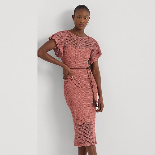 Petite - Belted Linen-Blend Pointelle-Knit Dress - Lauren Petite - Modalova