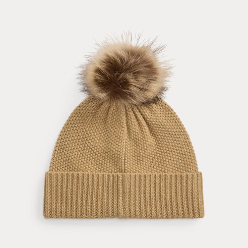 Embroidered-Crest Pom-Pom Cable Beanie - Lauren - Modalova