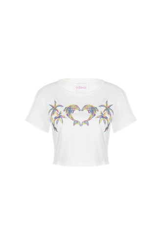 Aurora Multi-Coloured Crop White T-Shirt - Oceanus Swimwear - Modalova