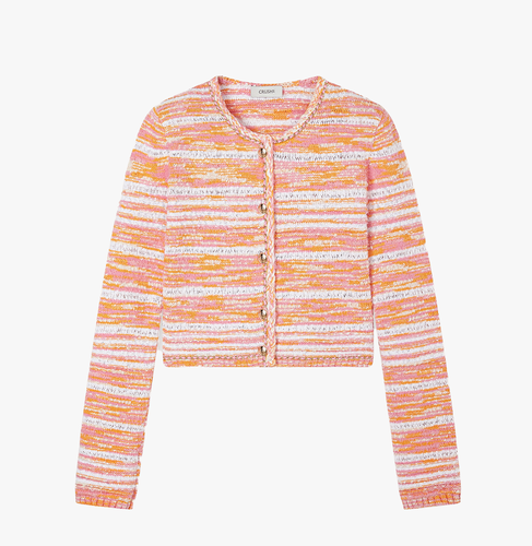 GRADIENT-STRIPED CHAIN-DETAILED CREWNECK CARDIGAN - XS - Cardigans - CRUSH Collection - Modalova